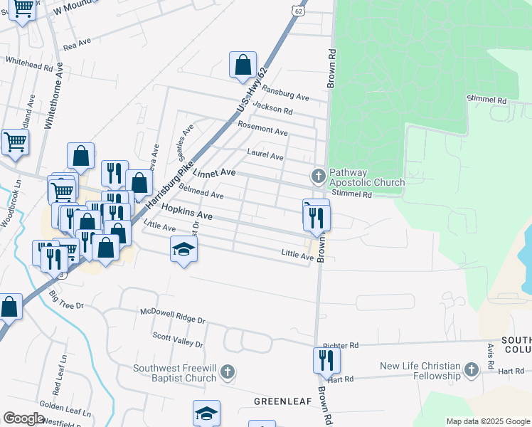 map of restaurants, bars, coffee shops, grocery stores, and more near in Columbus