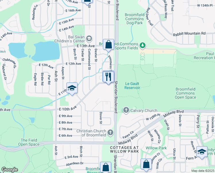 map of restaurants, bars, coffee shops, grocery stores, and more near 1060 East 10th Avenue in Broomfield