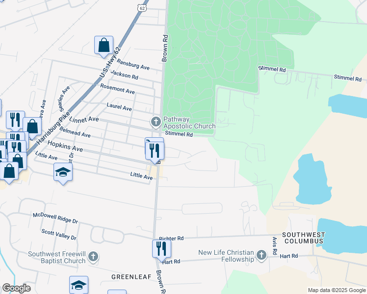 map of restaurants, bars, coffee shops, grocery stores, and more near 1506 Tracy Circle in Columbus