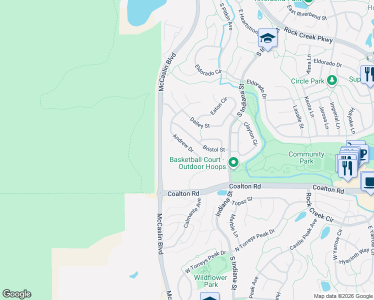 map of restaurants, bars, coffee shops, grocery stores, and more near 2365 Andrew Drive in Louisville