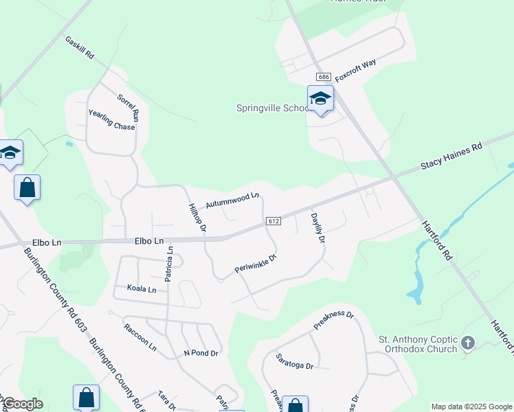 map of restaurants, bars, coffee shops, grocery stores, and more near 5 Autumnwood Lane in Mount Laurel Township