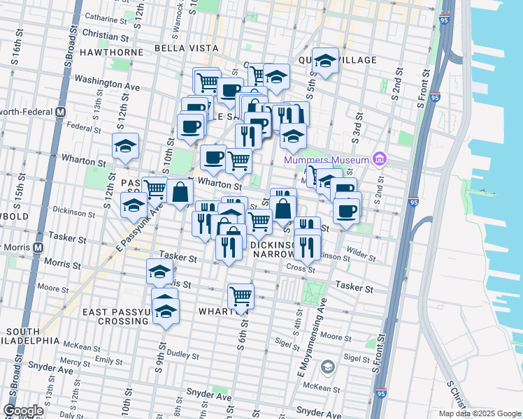 map of restaurants, bars, coffee shops, grocery stores, and more near in Philadelphia