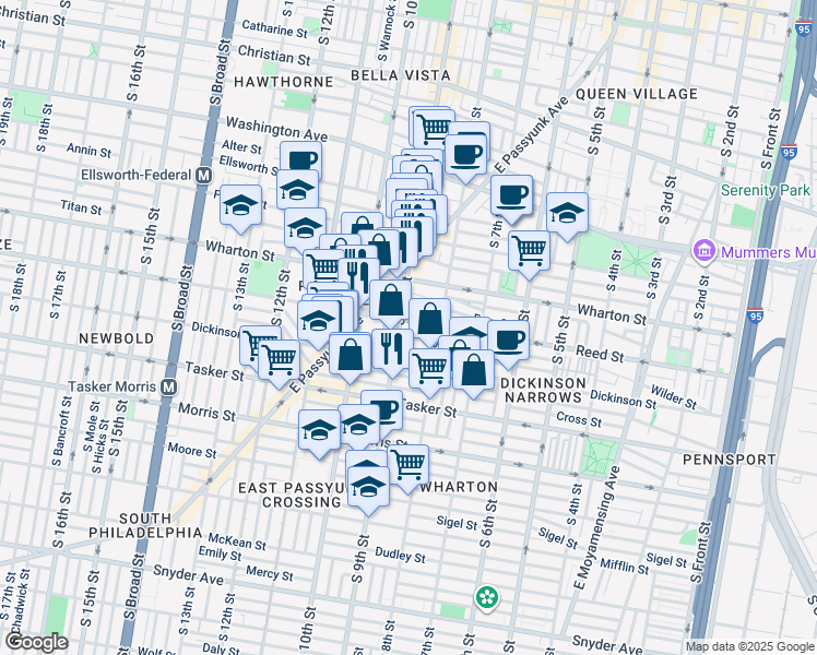 map of restaurants, bars, coffee shops, grocery stores, and more near 816 Reed Street in Philadelphia