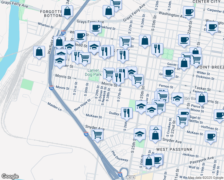map of restaurants, bars, coffee shops, grocery stores, and more near in Philadelphia