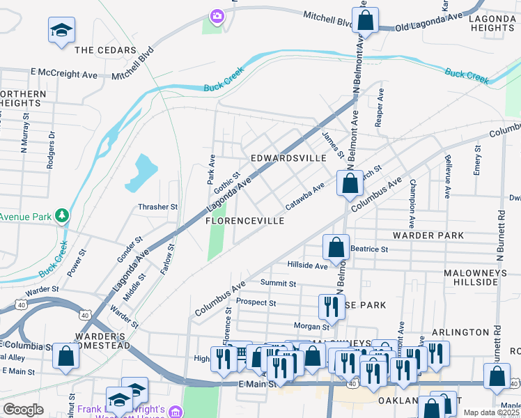 map of restaurants, bars, coffee shops, grocery stores, and more near 767 Laurel Street in Springfield
