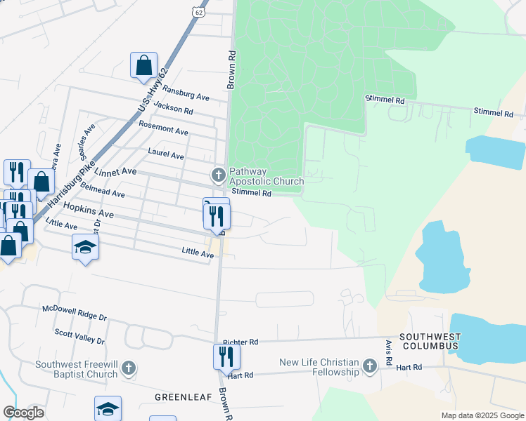 map of restaurants, bars, coffee shops, grocery stores, and more near 1475 Stimmel Road in Columbus