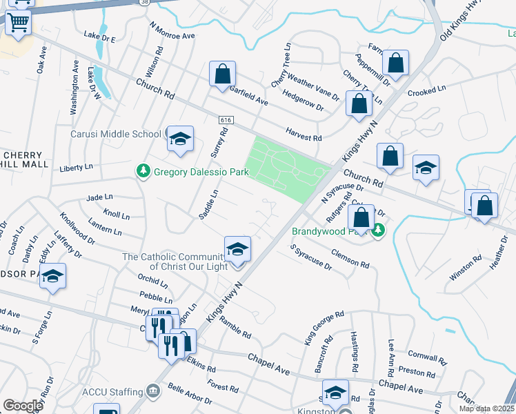 map of restaurants, bars, coffee shops, grocery stores, and more near 86 Greensward Lane in Cherry Hill