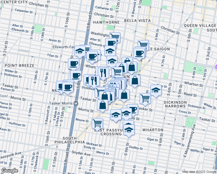 map of restaurants, bars, coffee shops, grocery stores, and more near 1138 Gerritt Street in Philadelphia
