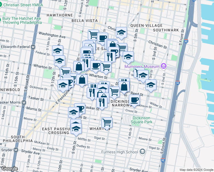 map of restaurants, bars, coffee shops, grocery stores, and more near 1337 South 7th Street in Philadelphia