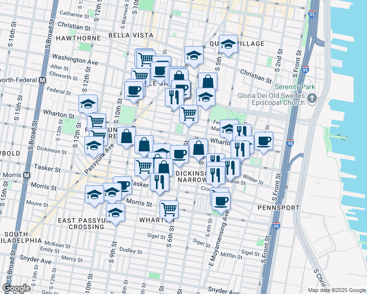 map of restaurants, bars, coffee shops, grocery stores, and more near in Philadelphia