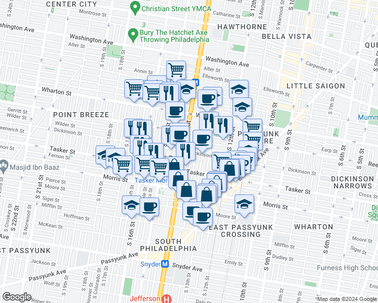 map of restaurants, bars, coffee shops, grocery stores, and more near in Philadelphia
