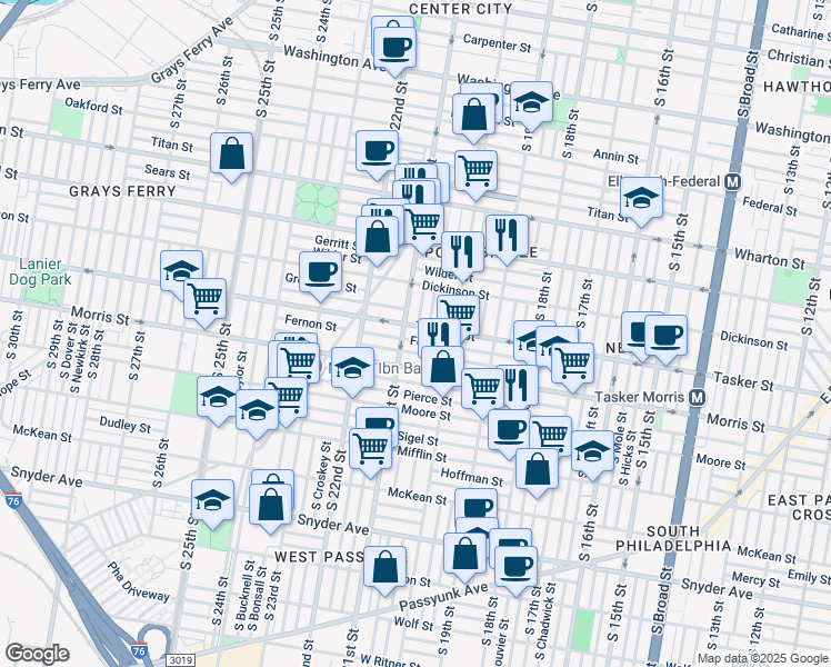 map of restaurants, bars, coffee shops, grocery stores, and more near in Philadelphia