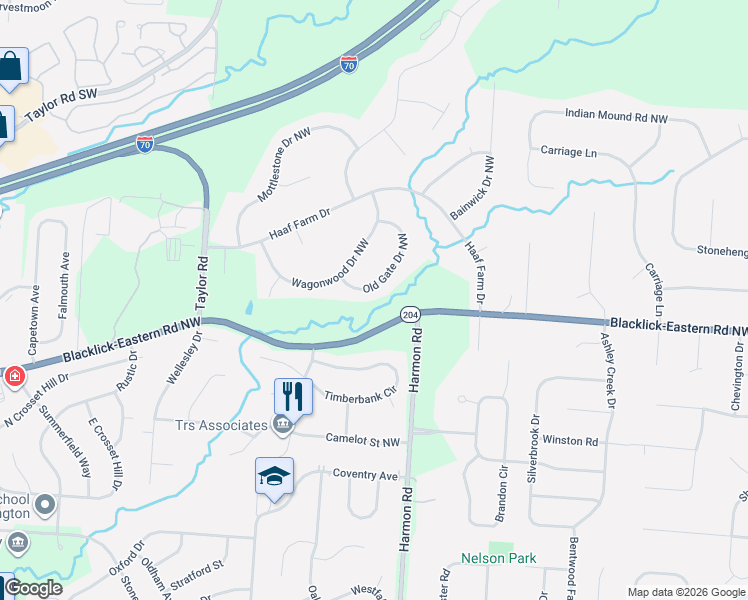 map of restaurants, bars, coffee shops, grocery stores, and more near 13548 Old Gate Drive Northwest in Pickerington