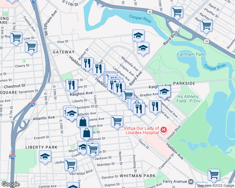 map of restaurants, bars, coffee shops, grocery stores, and more near 1242 Haddon Avenue in Camden