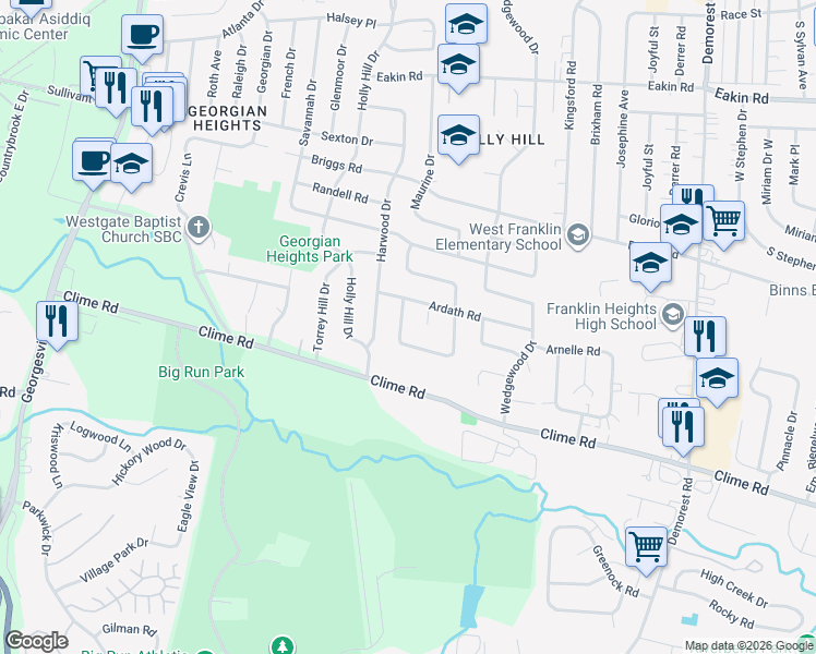 map of restaurants, bars, coffee shops, grocery stores, and more near 3924 Lexmont Road in Columbus