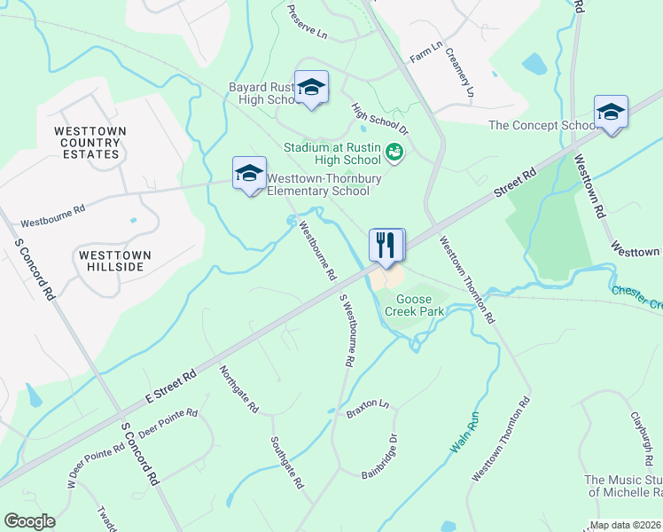 map of restaurants, bars, coffee shops, grocery stores, and more near 801 Pennsylvania 926 in West Chester