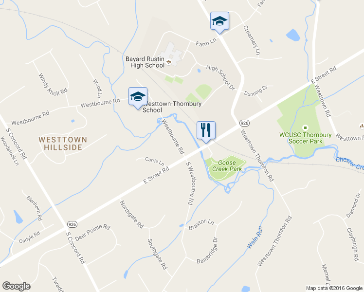 map of restaurants, bars, coffee shops, grocery stores, and more near 1195 Westbourne Road in West Chester