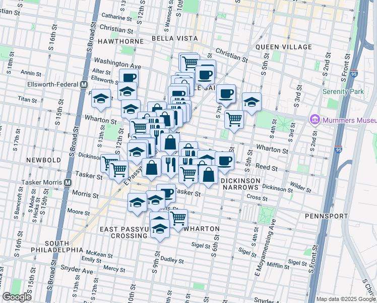 map of restaurants, bars, coffee shops, grocery stores, and more near 811 Reed Street in Philadelphia