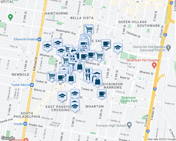 map of restaurants, bars, coffee shops, grocery stores, and more near 811 Reed Street in Philadelphia
