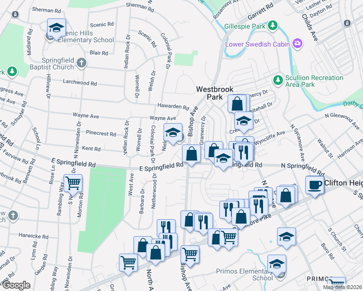 map of restaurants, bars, coffee shops, grocery stores, and more near 231 North Bishop Avenue in Clifton Heights