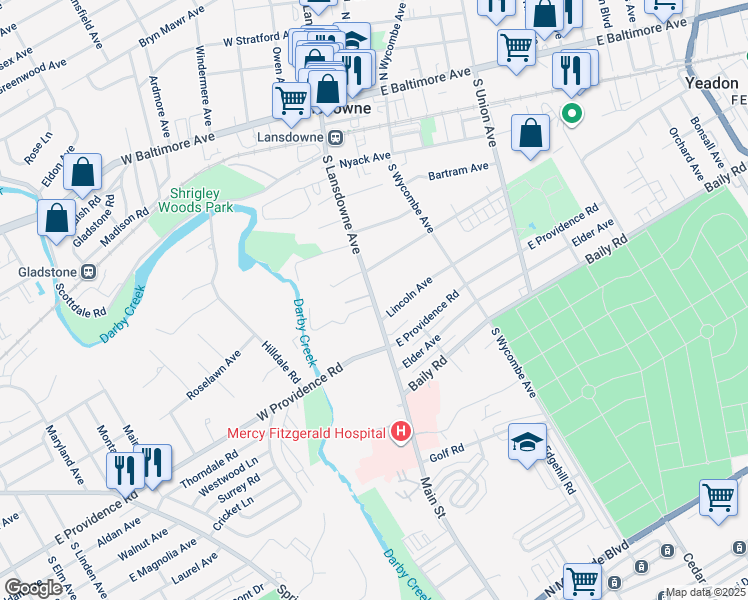 map of restaurants, bars, coffee shops, grocery stores, and more near 433 South Lansdowne Avenue in Lansdowne