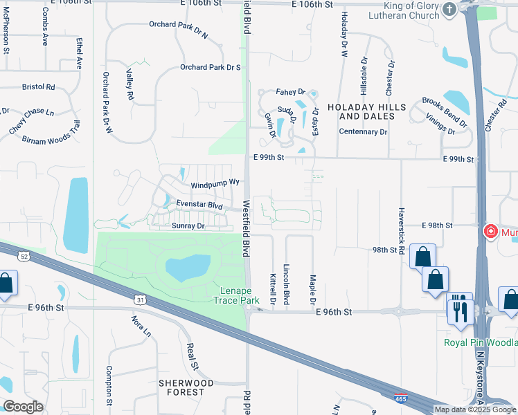 map of restaurants, bars, coffee shops, grocery stores, and more near 9815 Seasons West Drive in Carmel