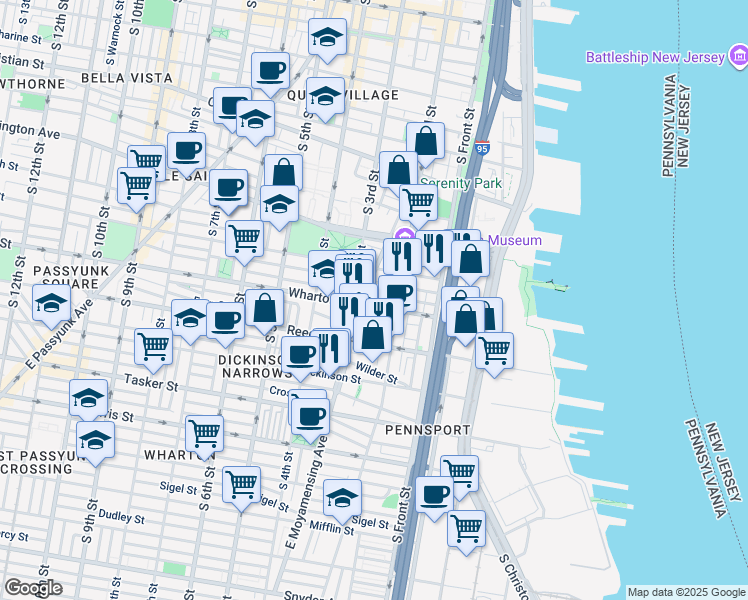 map of restaurants, bars, coffee shops, grocery stores, and more near 1238 South American Street in Philadelphia