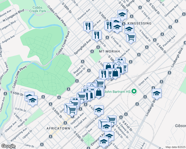 map of restaurants, bars, coffee shops, grocery stores, and more near in Philadelphia