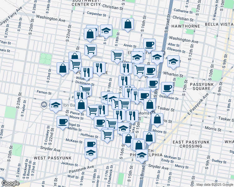 map of restaurants, bars, coffee shops, grocery stores, and more near 1513 South Colorado Street in Philadelphia