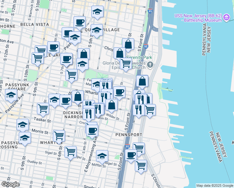map of restaurants, bars, coffee shops, grocery stores, and more near in Philadelphia