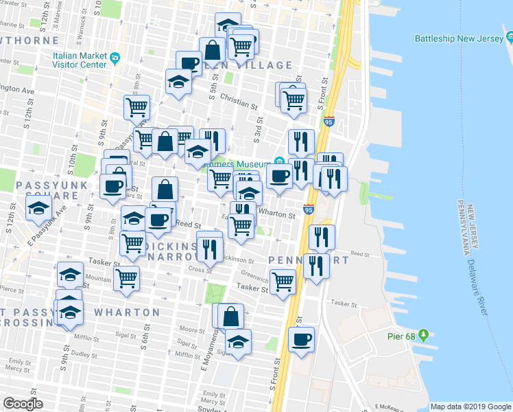 map of restaurants, bars, coffee shops, grocery stores, and more near in Philadelphia