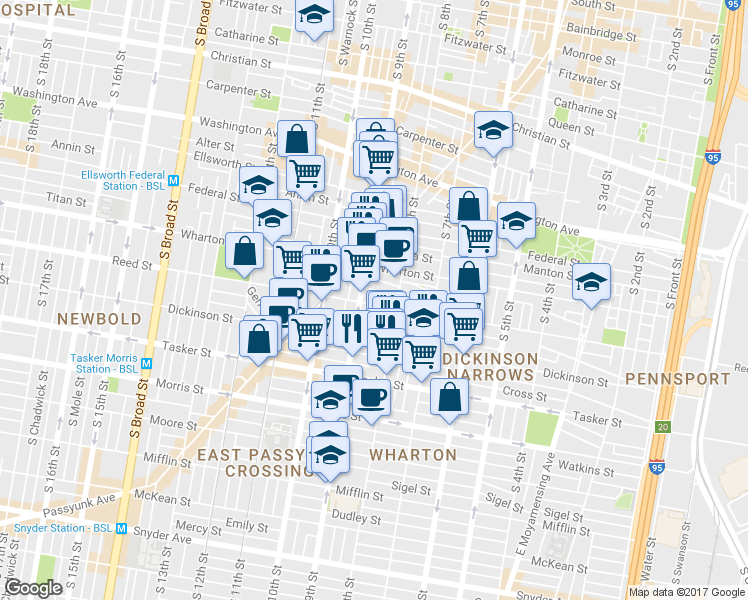 map of restaurants, bars, coffee shops, grocery stores, and more near 816 Reed Street in Philadelphia