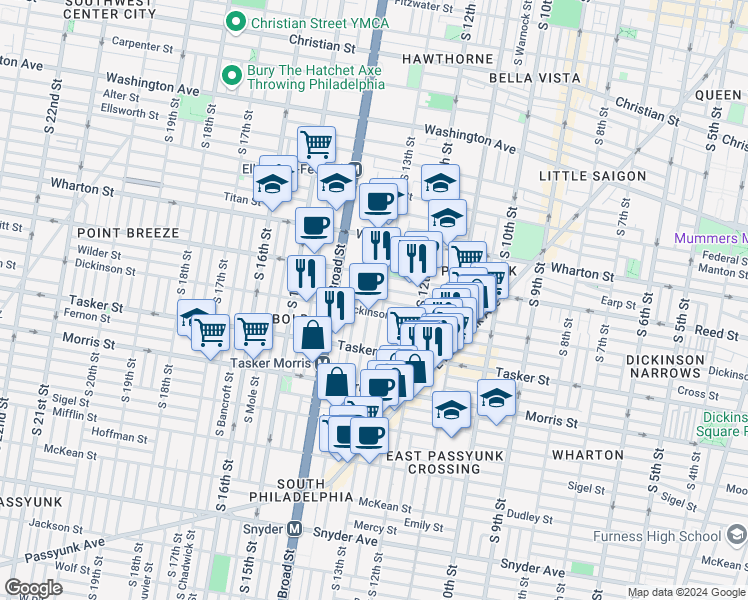map of restaurants, bars, coffee shops, grocery stores, and more near in Philadelphia