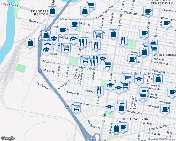 map of restaurants, bars, coffee shops, grocery stores, and more near in Philadelphia