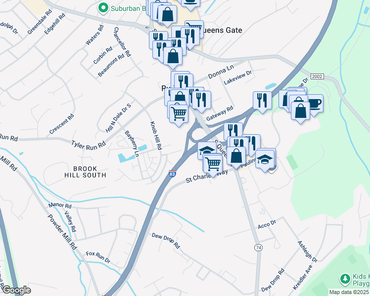 map of restaurants, bars, coffee shops, grocery stores, and more near 233 Wheatfield Way in York
