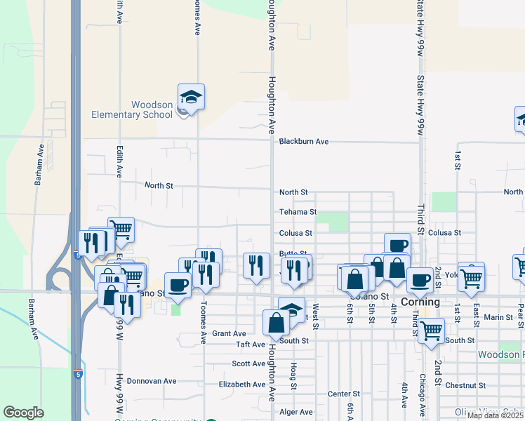 map of restaurants, bars, coffee shops, grocery stores, and more near 328 Houghton Avenue in Corning