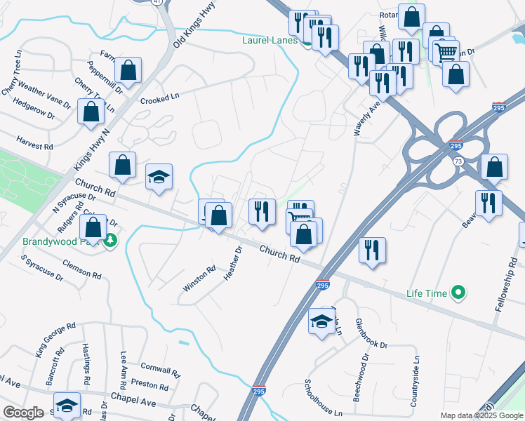 map of restaurants, bars, coffee shops, grocery stores, and more near 142 Great Road in Maple Shade Township