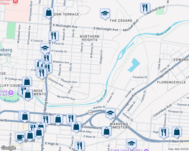 map of restaurants, bars, coffee shops, grocery stores, and more near 715 Stanton Avenue in Springfield