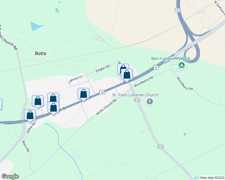 map of restaurants, bars, coffee shops, grocery stores, and more near 4116 West Market Street in York County