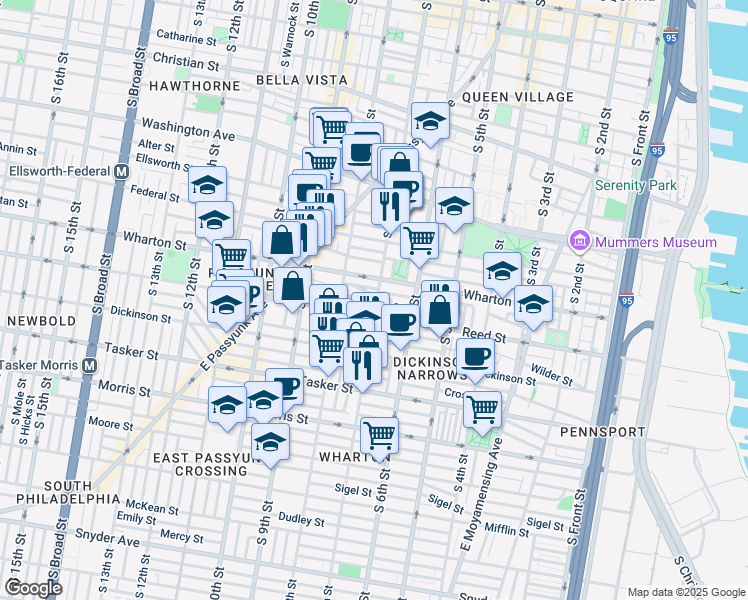 map of restaurants, bars, coffee shops, grocery stores, and more near 1330 South 7th Street in Philadelphia