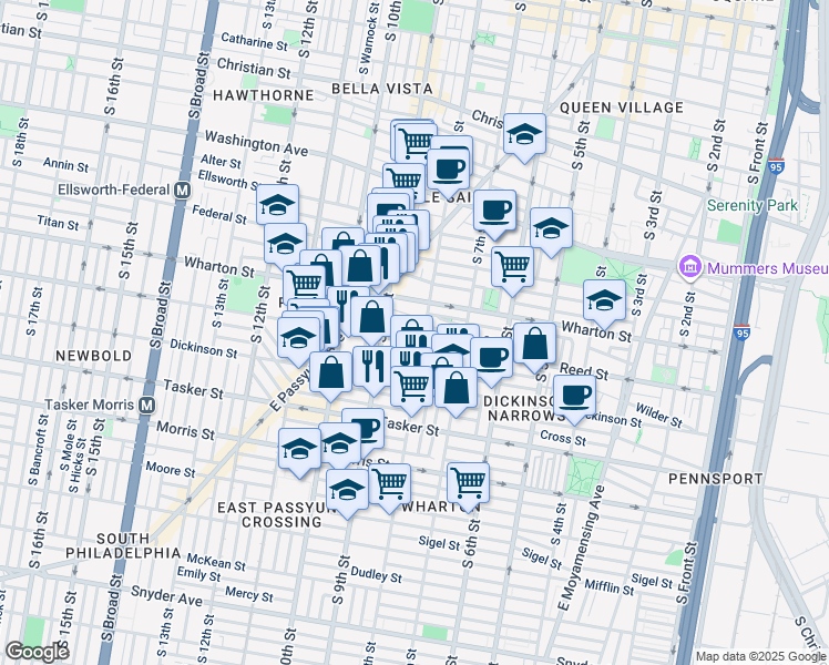 map of restaurants, bars, coffee shops, grocery stores, and more near 812 Earp Street in Philadelphia