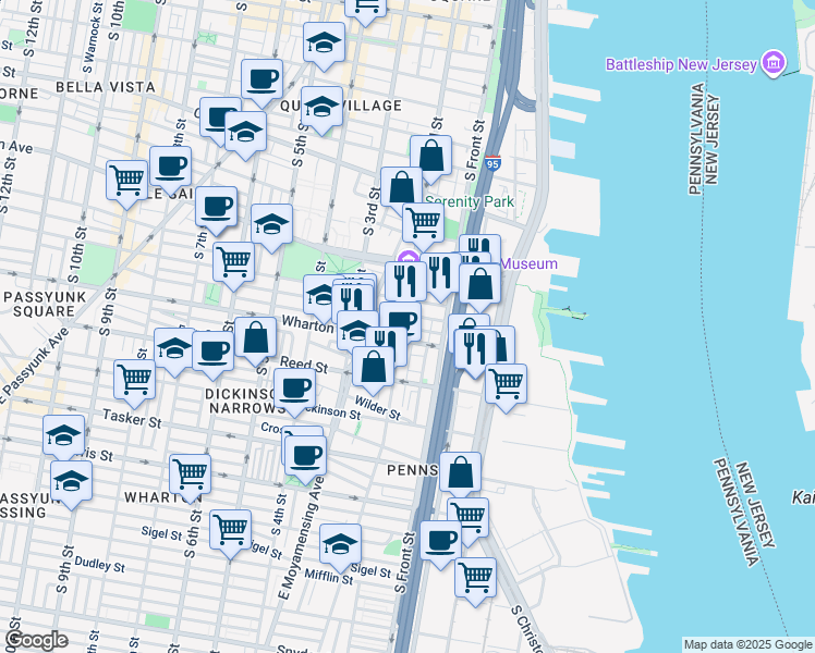 map of restaurants, bars, coffee shops, grocery stores, and more near 1231 South 2nd Street in Philadelphia