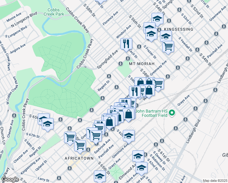 map of restaurants, bars, coffee shops, grocery stores, and more near 6024 Kingsessing Avenue in Philadelphia