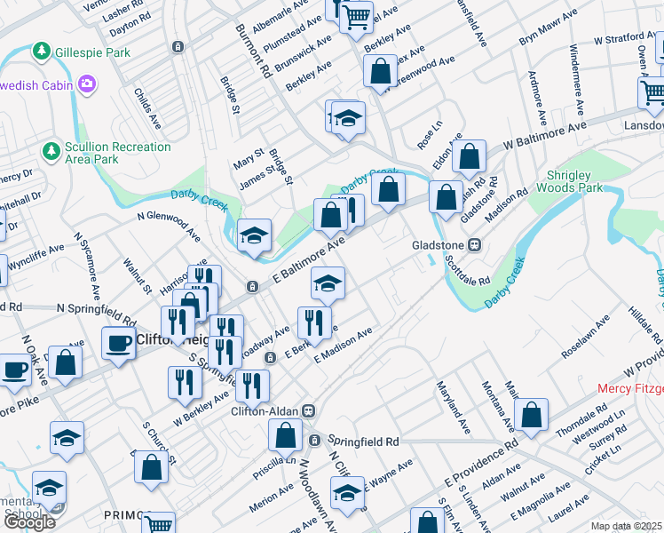 map of restaurants, bars, coffee shops, grocery stores, and more near 35 Edgemont Avenue in Clifton Heights