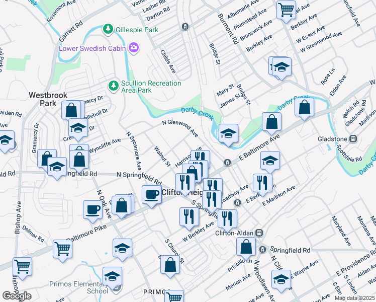 map of restaurants, bars, coffee shops, grocery stores, and more near 102 Christian Street in Clifton Heights