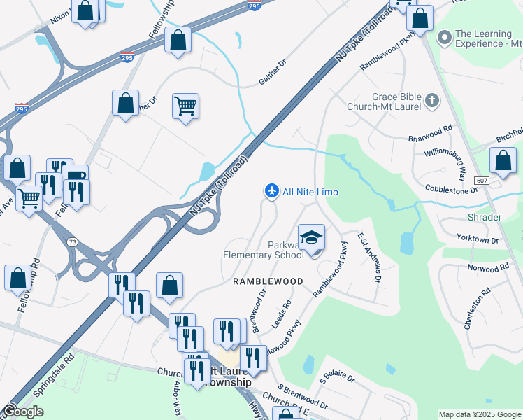 map of restaurants, bars, coffee shops, grocery stores, and more near 2807 Rogers Walk in Mount Laurel Township