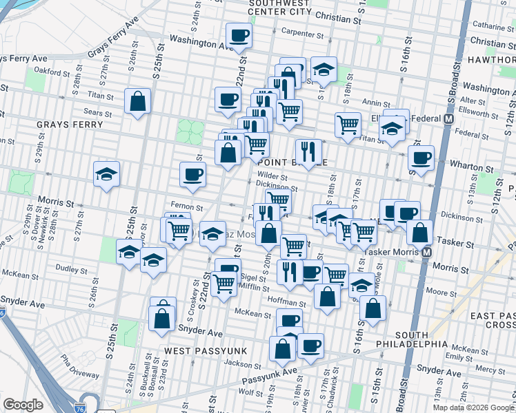 map of restaurants, bars, coffee shops, grocery stores, and more near in Philadelphia
