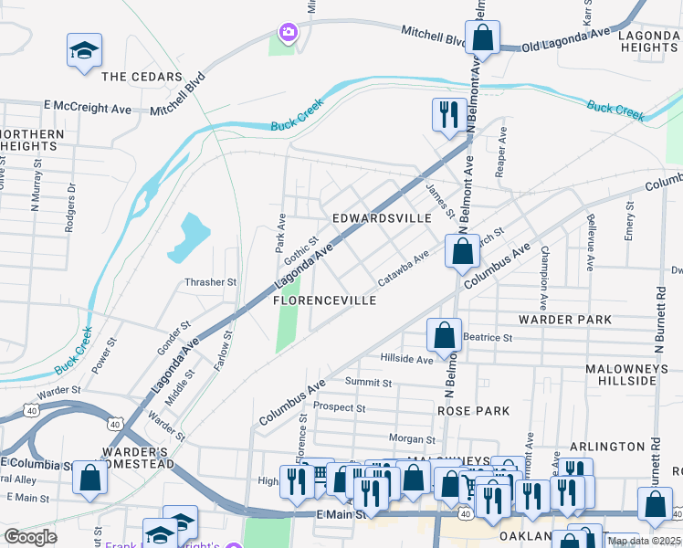 map of restaurants, bars, coffee shops, grocery stores, and more near 767 Laurel Street in Springfield