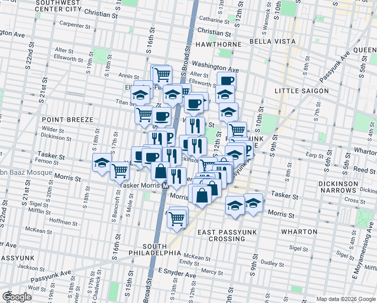 map of restaurants, bars, coffee shops, grocery stores, and more near in Philadelphia