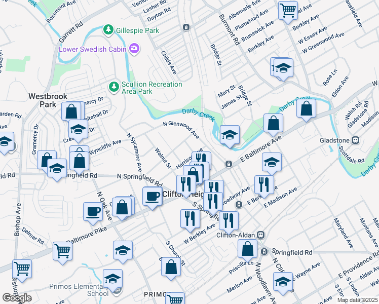 map of restaurants, bars, coffee shops, grocery stores, and more near 102 Christian Street in Clifton Heights